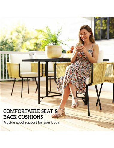Outsunny 5 Piece Garden Furniture Set, Garden Dining Set with Wood-Plastic Table and 4 Armchairs, Beige