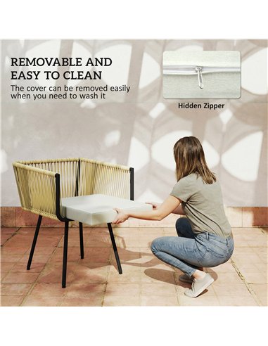 Outsunny 5 Piece Garden Furniture Set, Garden Dining Set with Wood-Plastic Table and 4 Armchairs, Beige