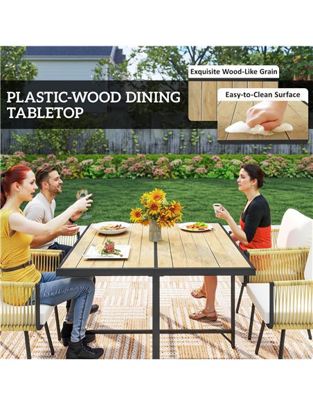 Outsunny 5 Piece Garden Furniture Set, Garden Dining Set with Wood-Plastic Table and 4 Armchairs, Beige - pic 198985 | FastDaddyshop