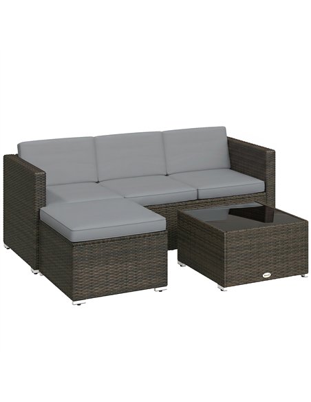 Outsunny 3 Pieces Garden Furniture Set w/ Cushions, PE Rattan Wicker Conversation Corner Sofa Set, Light Grey - pic 198988 | FastDaddyshop