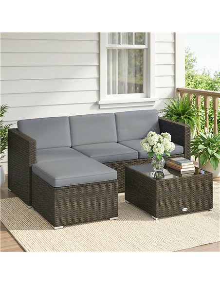 Outsunny 3 Pieces Garden Furniture Set w/ Cushions, PE Rattan Wicker Conversation Corner Sofa Set, Light Grey - pic 198989 | FastDaddyshop