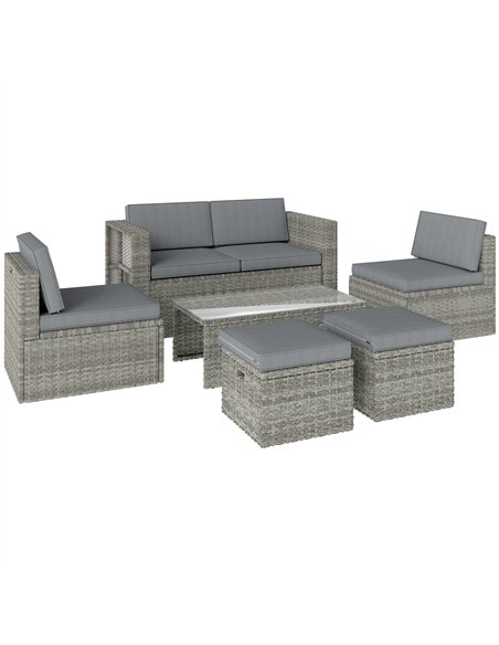 Outsunny 6 Piece Rattan Garden Furniture Set Loveseat, Chairs, Table, Footstools, Dark Grey - pic 198997 | FastDaddyshop