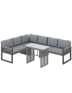 Outsunny 6 Seater Rattan Garden Furniture Set with 3 Loveseats, Table, Patio Rattan Corner Sofa Set, Grey