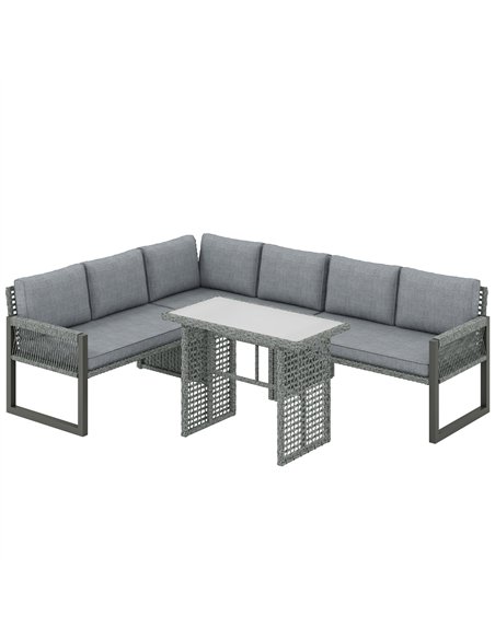 Outsunny 6 Seater Rattan Garden Furniture Set with 3 Loveseats, Table, Patio Rattan Corner Sofa Set, Grey - pic 199006 | FastDaddyshop
