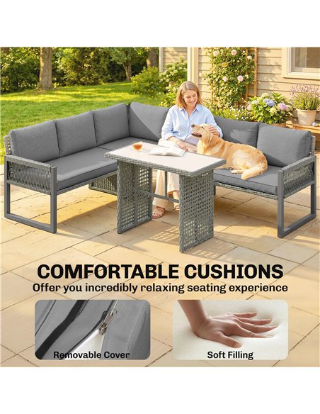 Outsunny 6 Seater Rattan Garden Furniture Set with 3 Loveseats, Table, Patio Rattan Corner Sofa Set, Grey - pic 199011 | FastDaddyshop