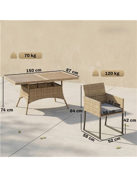Outsunny 7 Piece Rattan Garden Furniture Set, Garden Dining Set with Wood-Plastic Table and 6 Stackable Chairs, Dark Grey - pic 199017 | FastDaddyshop