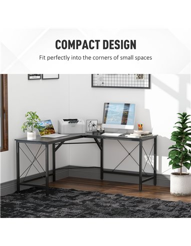 HOMCOM Corner Gaming Desk L-Shape Computer PC Workstation Home Office Three Worktop Writing Table 76x150cm Black
