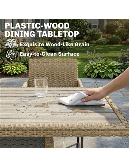 Outsunny 7 Piece Rattan Garden Furniture Set, Garden Dining Set with Wood-Plastic Table and 6 Stackable Chairs, Dark Grey - pic 199020 | FastDaddyshop