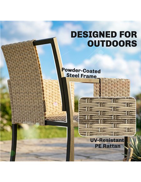 Outsunny 7 Piece Rattan Garden Furniture Set, Garden Dining Set with Wood-Plastic Table and 6 Stackable Chairs, Dark Grey - pic 199021 | FastDaddyshop