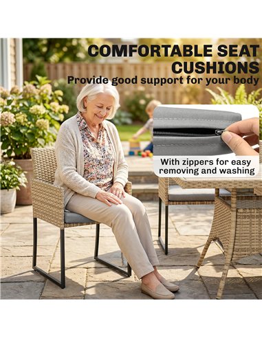 Outsunny 7 Piece Rattan Garden Furniture Set, Garden Dining Set with Wood-Plastic Table and 6 Stackable Chairs, Dark Grey
