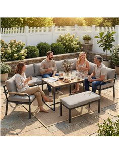Outsunny 7 Seater Garden Furniture Set, Metal Garden Sofa Set with Cushions, Outdoor Furniture Conversation Sets, Light Grey 2