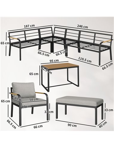 Outsunny 7 Seater Garden Furniture Set, Metal Garden Sofa Set with Cushions, Outdoor Furniture Conversation Sets, Light Grey