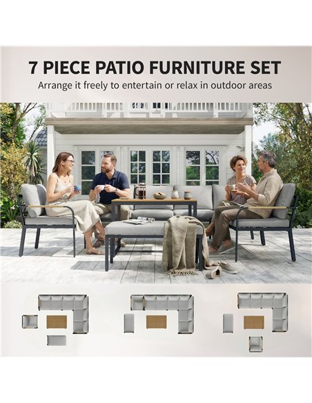Outsunny 7 Seater Garden Furniture Set, Metal Garden Sofa Set with Cushions, Outdoor Furniture Conversation Sets, Light Grey - pic 199027 | FastDaddyshop