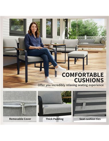 Outsunny 7 Seater Garden Furniture Set, Metal Garden Sofa Set with Cushions, Outdoor Furniture Conversation Sets, Light Grey