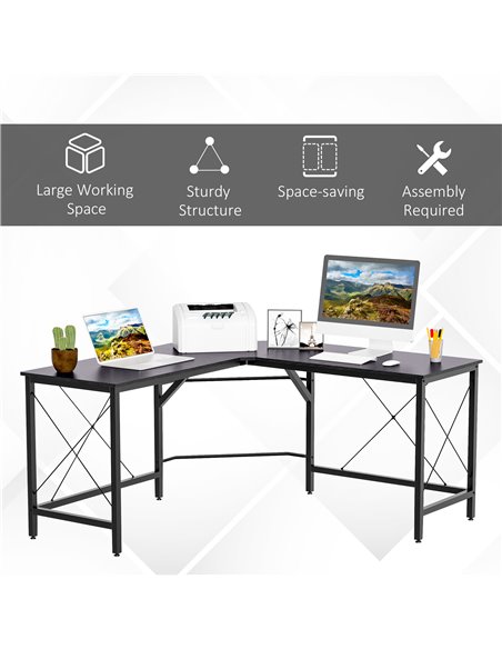HOMCOM Corner Gaming Desk L-Shape Computer PC Workstation Home Office Three Worktop Writing Table 76x150cm Black - pic 19903 | FastDaddyshop
