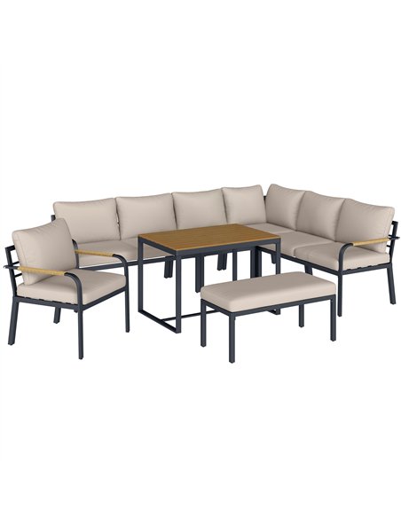 Outsunny 7 Seater Garden Furniture Set, Metal Garden Sofa Set with Cushions, Outdoor Furniture Conversation Sets, Khaki - pic 199033 | FastDaddyshop