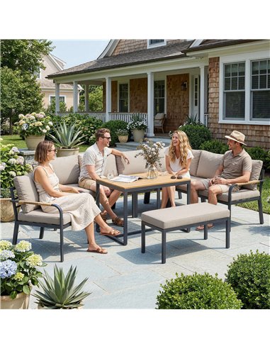 Outsunny 7 Seater Garden Furniture Set, Metal Garden Sofa Set with Cushions, Outdoor Furniture Conversation Sets, Khaki