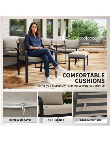 Outsunny 7 Seater Garden Furniture Set, Metal Garden Sofa Set with Cushions, Outdoor Furniture Conversation Sets, Khaki