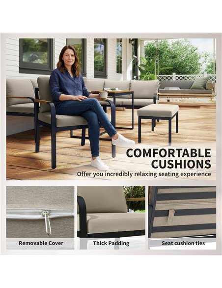 Outsunny 7 Seater Garden Furniture Set, Metal Garden Sofa Set with Cushions, Outdoor Furniture Conversation Sets, Khaki - pic 199038 | FastDaddyshop