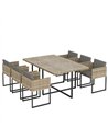 Outsunny 7 Piece Rattan Garden Furniture Set, Garden Dining Set with Wood-Plastic Table and 6 Stackable Chairs, Light Brown