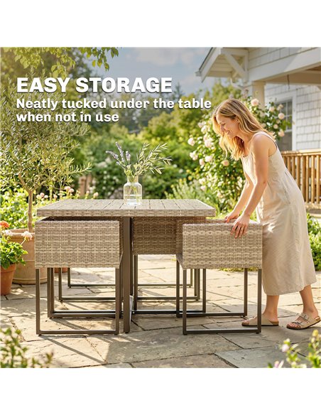 Outsunny 7 Piece Rattan Garden Furniture Set, Garden Dining Set with Wood-Plastic Table and 6 Stackable Chairs, Light Brown - pic 199046 | FastDaddyshop