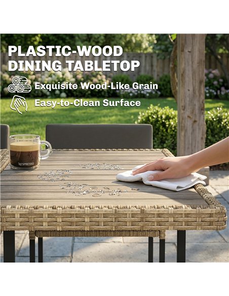 Outsunny 7 Piece Rattan Garden Furniture Set, Garden Dining Set with Wood-Plastic Table and 6 Stackable Chairs, Light Brown - pic 199047 | FastDaddyshop