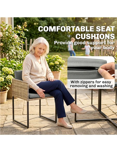 Outsunny 7 Piece Rattan Garden Furniture Set, Garden Dining Set with Wood-Plastic Table and 6 Stackable Chairs, Light Brown - pic 199049 | FastDaddyshop