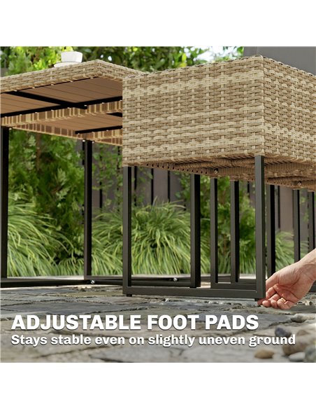 Outsunny 7 Piece Rattan Garden Furniture Set, Garden Dining Set with Wood-Plastic Table and 6 Stackable Chairs, Light Brown - pic 199050 | FastDaddyshop