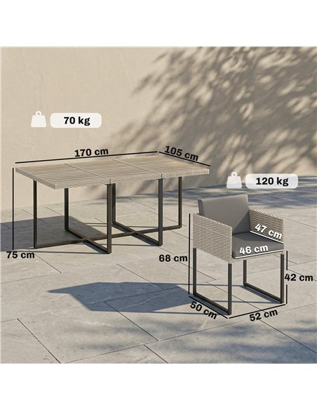 Outsunny 7 Piece Rattan Garden Furniture Set, Garden Dining Set with Wood-Plastic Table and 6 Stackable Chairs, Light Grey - pic 199053 | FastDaddyshop