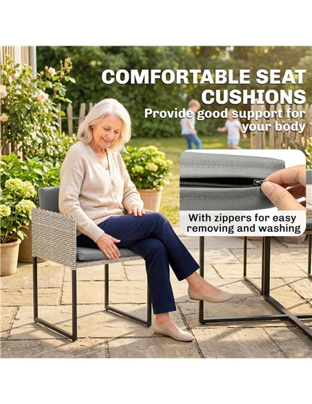Outsunny 7 Piece Rattan Garden Furniture Set, Garden Dining Set with Wood-Plastic Table and 6 Stackable Chairs, Light Grey - pic 199058 | FastDaddyshop