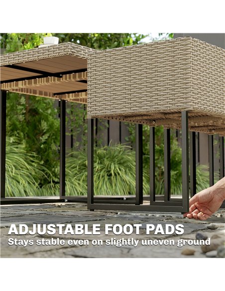 Outsunny 7 Piece Rattan Garden Furniture Set, Garden Dining Set with Wood-Plastic Table and 6 Stackable Chairs, Light Grey - pic 199059 | FastDaddyshop