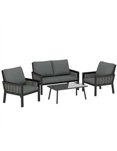 Outsunny 4 Seater Rattan Garden Furniture Set with 2 Armchairs, Loveseat, Coffee Table, Garden Sofa Set with Cushions, Dark Grey