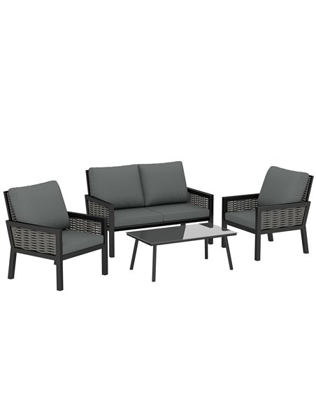Outsunny 4 Seater Rattan Garden Furniture Set with 2 Armchairs, Loveseat, Coffee Table, Garden Sofa Set with Cushions, Dark Grey - pic 199060 | FastDaddyshop