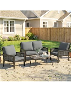 Outsunny 4 Seater Rattan Garden Furniture Set with 2 Armchairs, Loveseat, Coffee Table, Garden Sofa Set with Cushions, Dark Grey 2