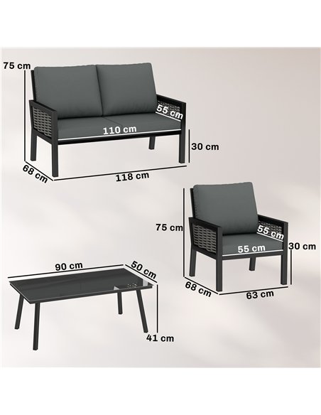 Outsunny 4 Seater Rattan Garden Furniture Set with 2 Armchairs, Loveseat, Coffee Table, Garden Sofa Set with Cushions, Dark Grey - pic 199062 | FastDaddyshop