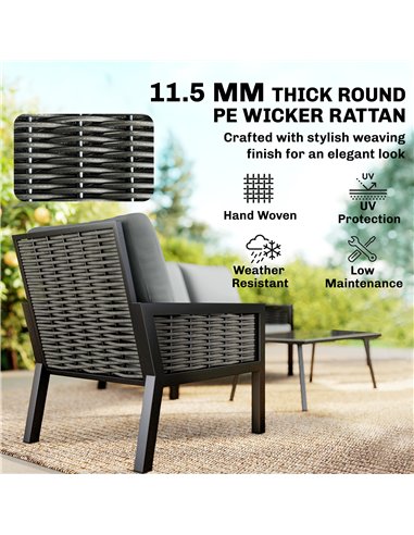 Outsunny 4 Seater Rattan Garden Furniture Set with 2 Armchairs, Loveseat, Coffee Table, Garden Sofa Set with Cushions, Dark Grey