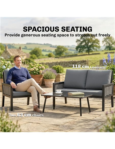 Outsunny 4 Seater Rattan Garden Furniture Set with 2 Armchairs, Loveseat, Coffee Table, Garden Sofa Set with Cushions, Dark Grey - pic 199065 | FastDaddyshop
