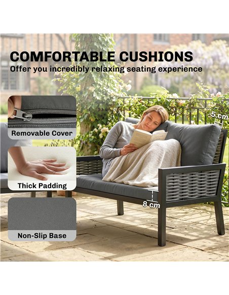 Outsunny 4 Seater Rattan Garden Furniture Set with 2 Armchairs, Loveseat, Coffee Table, Garden Sofa Set with Cushions, Dark Grey - pic 199066 | FastDaddyshop
