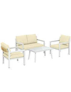 Outsunny 4 Seater Rattan Garden Furniture Set with 2 Armchairs, Loveseat, Coffee Table, Garden Sofa Set with Cushions, Beige