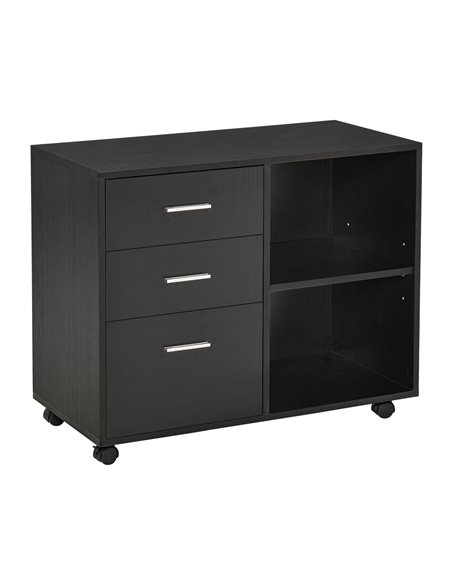 HOMCOM Freestanding Stand Unit, Mobile Storage with Wheels, 3 Drawers, 2 Open Shelves, Black - pic 19907 | FastDaddyshop