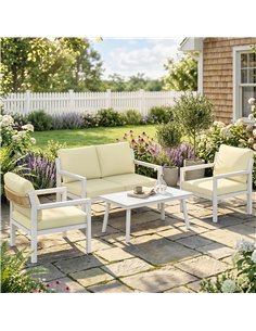 Outsunny 4 Seater Rattan Garden Furniture Set with 2 Armchairs, Loveseat, Coffee Table, Garden Sofa Set with Cushions, Beige 2