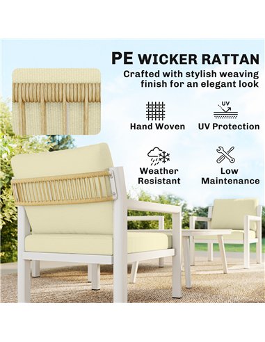 Outsunny 4 Seater Rattan Garden Furniture Set with 2 Armchairs, Loveseat, Coffee Table, Garden Sofa Set with Cushions, Beige