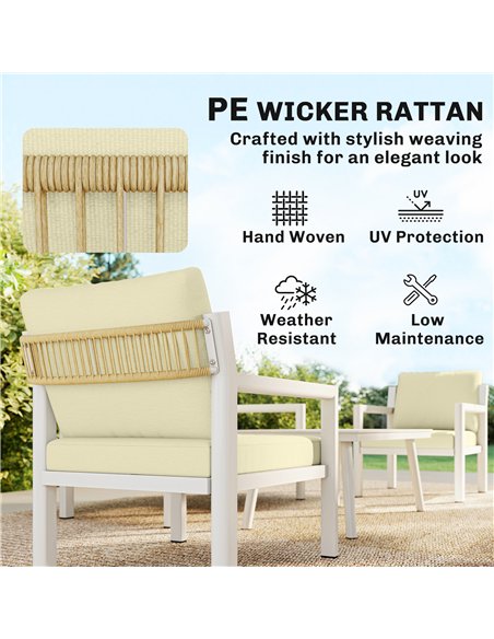 Outsunny 4 Seater Rattan Garden Furniture Set with 2 Armchairs, Loveseat, Coffee Table, Garden Sofa Set with Cushions, Beige - pic 199073 | FastDaddyshop