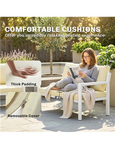 Outsunny 4 Seater Rattan Garden Furniture Set with 2 Armchairs, Loveseat, Coffee Table, Garden Sofa Set with Cushions, Beige