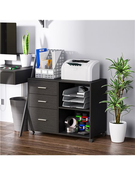HOMCOM Freestanding Stand Unit, Mobile Storage with Wheels, 3 Drawers, 2 Open Shelves, Black - pic 19908 | FastDaddyshop