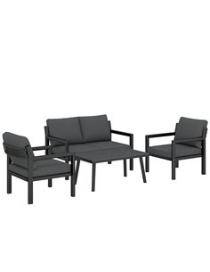 Outsunny 4 Seater Rattan Garden Furniture Set with 2 Armchairs, Loveseat, Coffee Table, Dark Grey