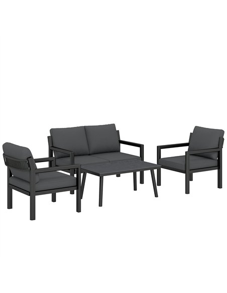 Outsunny 4 Seater Rattan Garden Furniture Set with 2 Armchairs, Loveseat, Coffee Table, Dark Grey - pic 199087 | FastDaddyshop