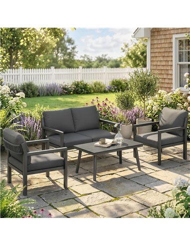 Outsunny 4 Seater Rattan Garden Furniture Set with 2 Armchairs, Loveseat, Coffee Table, Dark Grey