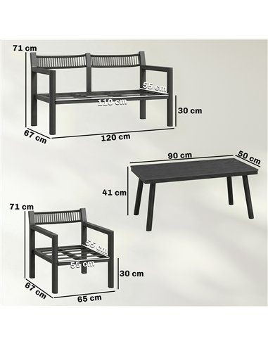 Outsunny 4 Seater Rattan Garden Furniture Set with 2 Armchairs, Loveseat, Coffee Table, Dark Grey