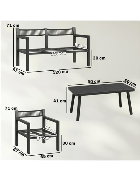 Outsunny 4 Seater Rattan Garden Furniture Set with 2 Armchairs, Loveseat, Coffee Table, Dark Grey - pic 199089 | FastDaddyshop